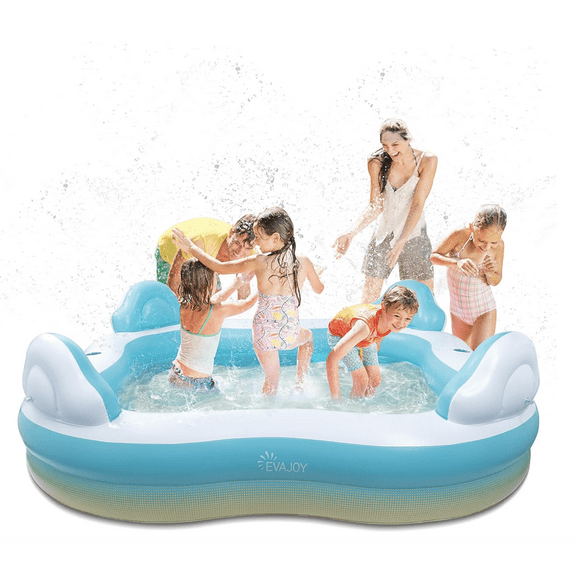 EVAJOY Inflatable Swimming Pool for Kids, Adults, Family-Sized Above Ground with 4 Seats, 4 Backrests, 2 Cup Holders Backyard, Garden, Outdoors, 200 gal