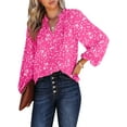 thumbnail image 1 of SHEWIN Blouses for Women Long Sleeve V Neck Boho Smocked Tops Fall Casual Floral Print Chiffon Shirts Pink L, 1 of 8