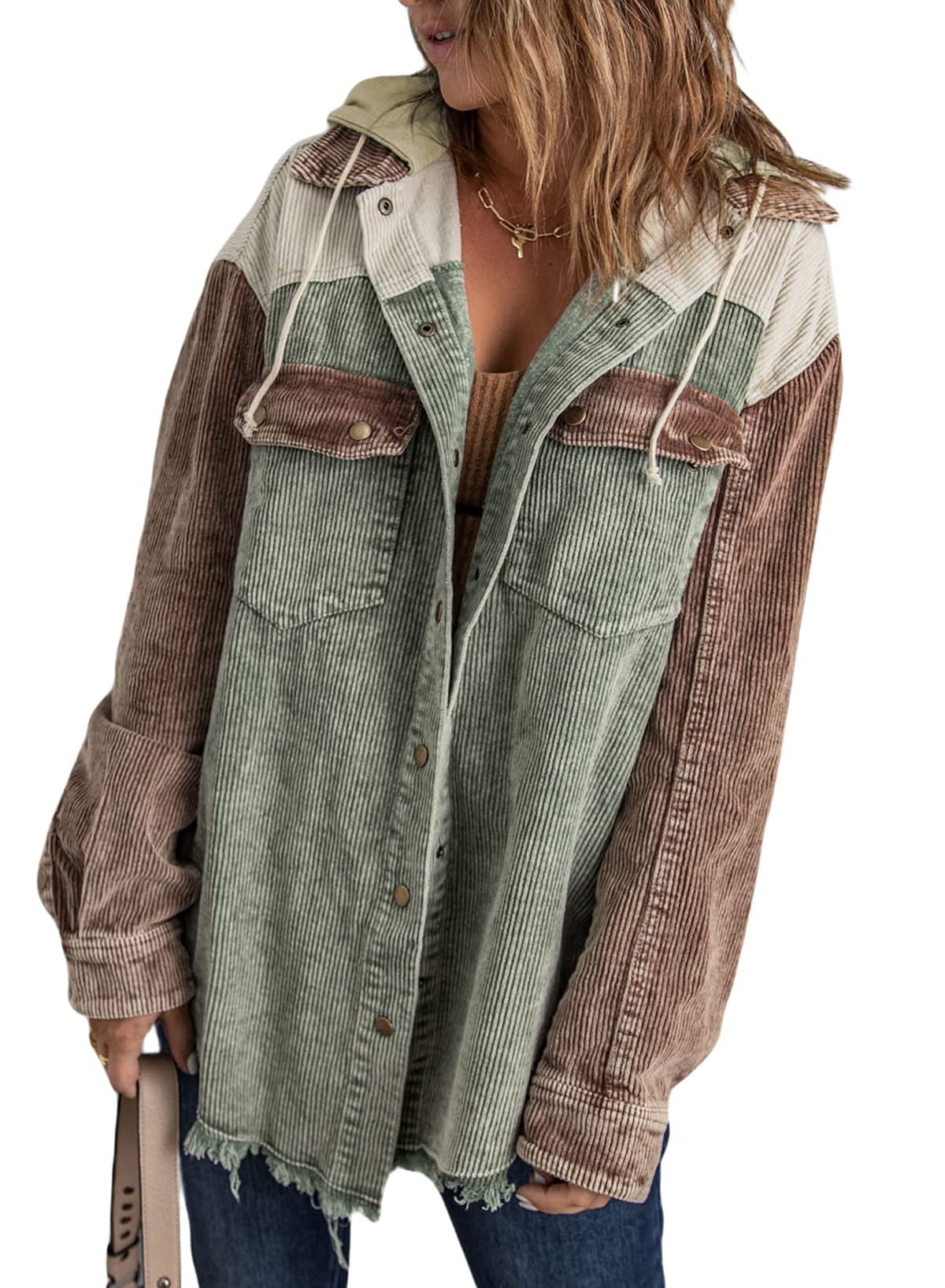 Hooded color block corduroy jacket best sale