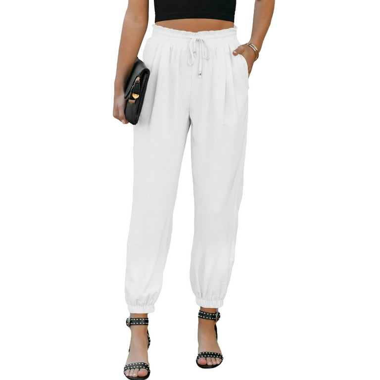EVALESS Dressy Joggers for Women Lightweight Lounge Pants Drawstring High  Waisted Trousers Pants with Pockets Soft Joggers Pants White XL -  Walmart.com