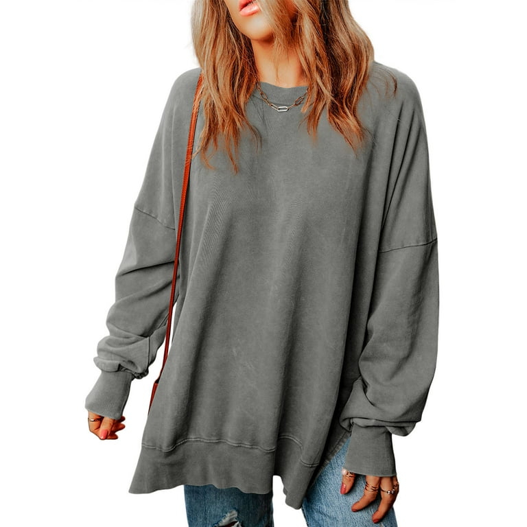 EVALESS Oversized Sweatshirts for Women Plus Size Crewneck Sweatshirt  Relaxed Fit Drop Shoulder Long Sleeve Side Slit Pullover Tops 2X-Large US  18-20