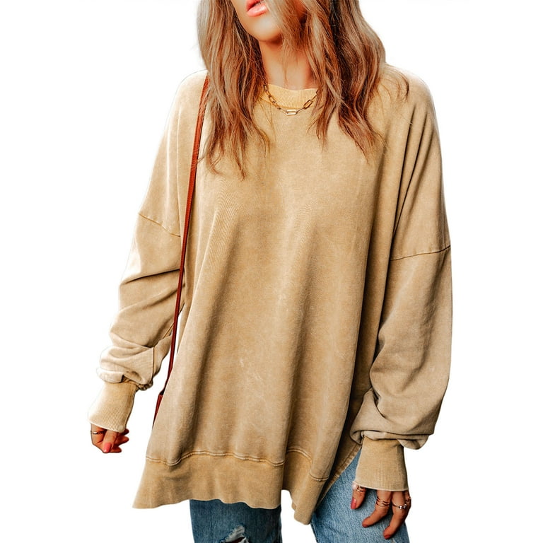 EVALESS Oversized Sweatshirts for Women Plus Size Crewneck Sweatshirt  Relaxed Fit Drop Shoulder Long Sleeve Side Slit Pullover Tops 2X-Large US  18-20 