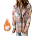 thumbnail image 1 of EVALESS Plus Size Women Jackets Hooded Plaid Shacket Jacket Long Sleeve Button Down Oversized Flannel Shirts Pink 2XL, 1 of 8