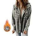 thumbnail image 1 of EVALESS Shacket Jackets for Women Flannel Plaid Shirt Jacket Casual Long Sleeve Fleece Button Down Hooded Jacket Coats Black L, 1 of 8