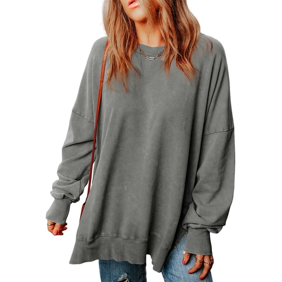 EVALESS Sweatshirts for Women Oversized Sweatshirt Crewneck Loose Pullover Sweatshirts Long Sleeve Fall Tops Outfits Gray S