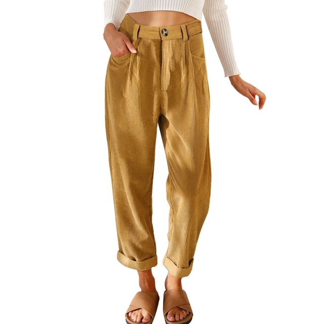 EVALESS Womens Corduroy Pants Casual High Waisted Straight Leg Pants
