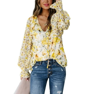 トップス flower print sheer shirt / yellow / S Yellow Floral Top