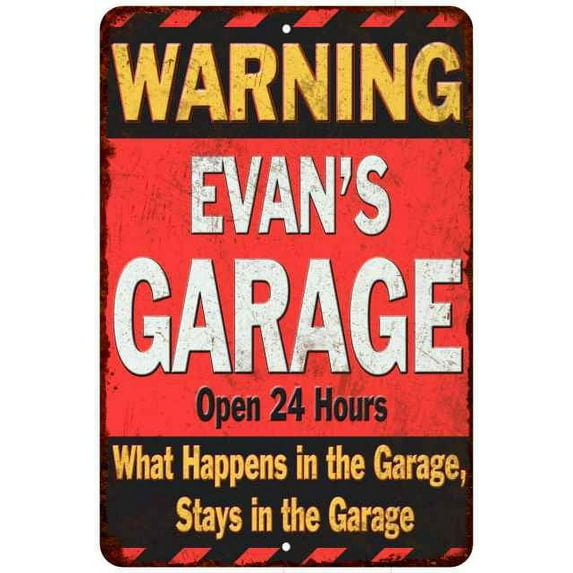 EVAN'S Garage Warning Man Cave Wall Decor 12 x 18 Matte Finish Metal 112180030315