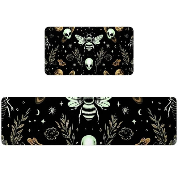 EVANLinism Comfort Kitchen Mat Set of 2 Non Slip Waterproof Fairy Bee Dog Sage