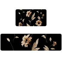 EVANLinism Comfort Kitchen Mat Set of 2 Non Slip Waterproof Golden Flower Growth