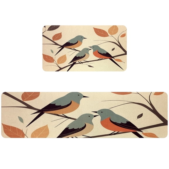 EVANLinism Comfort Kitchen Mat Set of 2 Non Slip Waterproof Paper Cuttings Maple Leaf Magpie