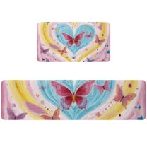 EVANLinism Comfort Kitchen Mat Set of 2 Non Slip Waterproof Pink Love Butterfly