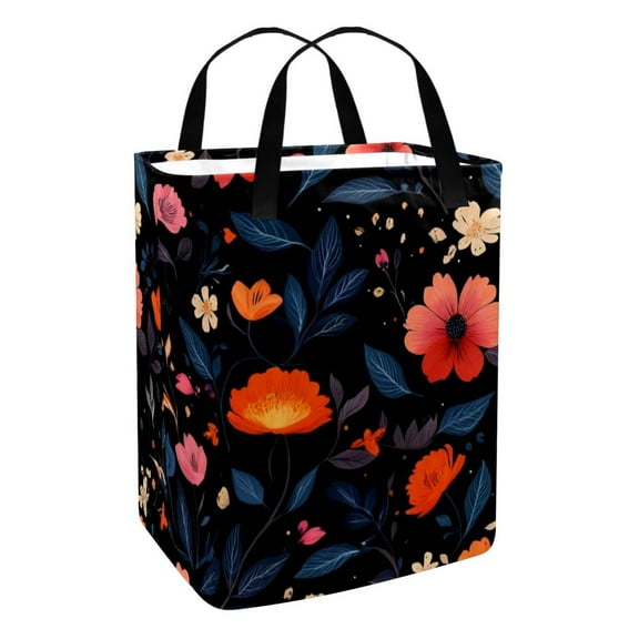 EVANLinism Laundry Hamper Collapsible Laundry Basket Hamper with Handles Waterproof Organizer -Brilliant Red Flowers Blue Leaves