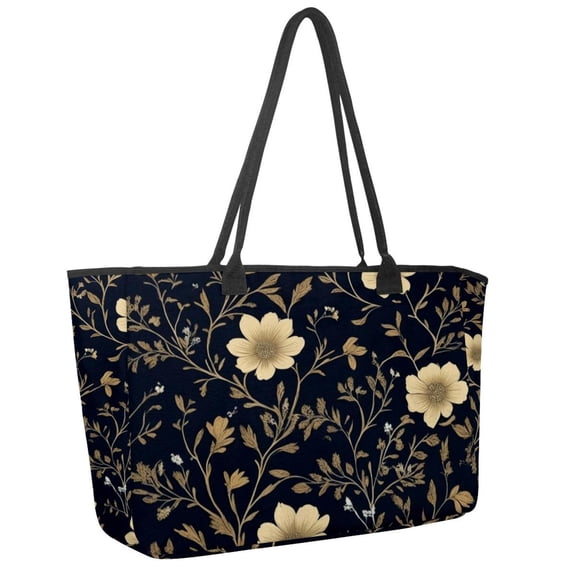 EVANLinism Tote Bag for Women Large Canvas Shoulder Waterproof-Golden Flowers Bloom