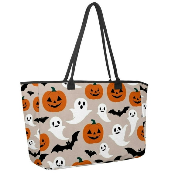 EVANLinism Tote Bag for Women Large Canvas Shoulder Waterproof-Pumpkin Bats Fly Orange