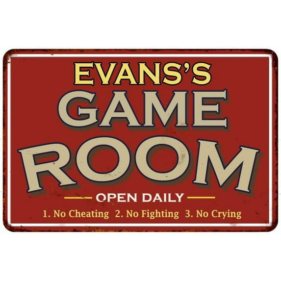 EVANS'S Game Room Sign Vintage Look 8 x 12 High Gloss Metal 208120001124