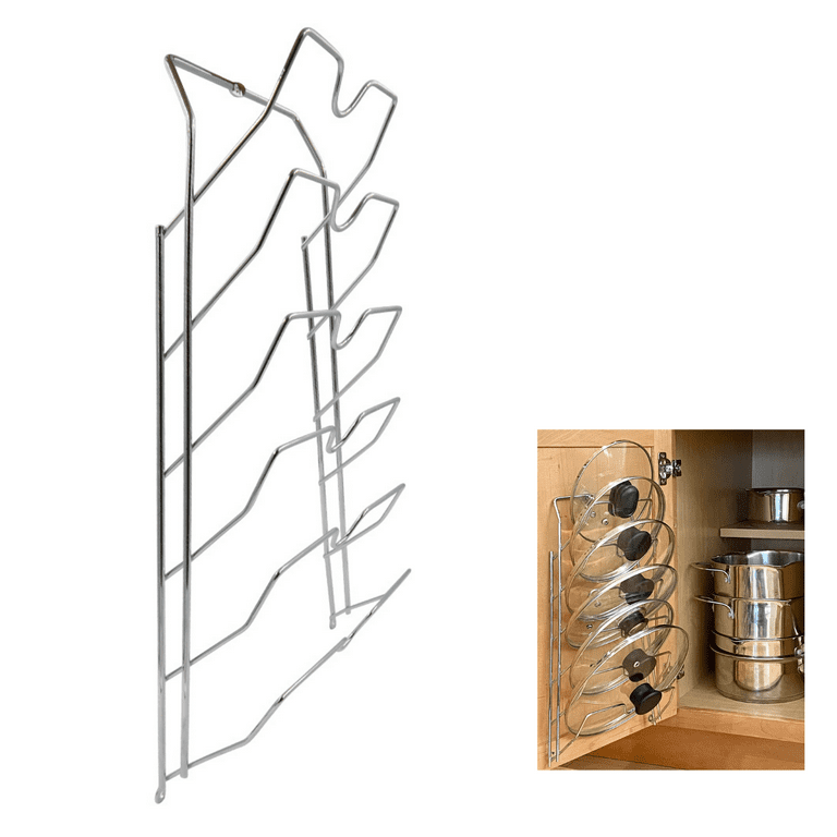 Pot Lid Organizer - 5-Compartment Hanging Wall Mount Holder for