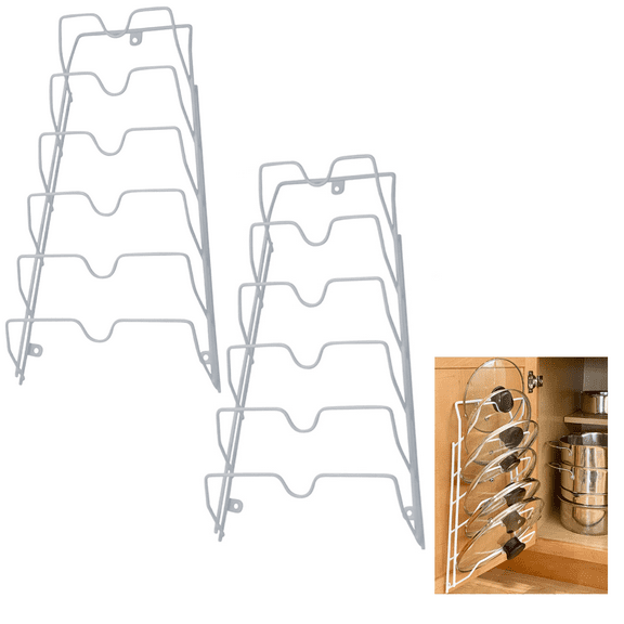 EVELOTS 6 Pot Lid Organizer for Cabinet or Pantry Wall - Cupboard Door Pots and Pans Organizer - Glass or Metal Pan Covers Cabinet Organizer - Rack Hanger Dividers