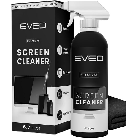 EVEO Screen Cleaner Spray Kit (Streak-Free) TV Screen Cleaner for Smart TV, LCD, LED, OLED | Computer Screen Cleaner Spray and Wipe Microfiber Cloth - TV, Monitor, Laptop, iPad, Car - 6.7oz 1 Pack