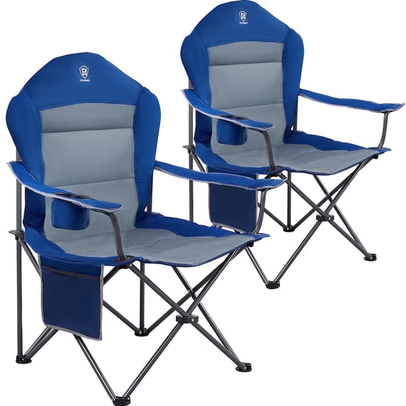 EVER ADVANCED 2 Pieces Folding Camping Chair High Back, Padded Oversized Lawn Chair, Portable Outdoor Chair for Adults, Blue