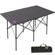 EVER ADVANCED 45.9"L x 29.1"W Folding Camping Table with Aluminum Roll Top Reinforced Stable Leg, Black