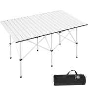 EVER ADVANCED 45.9"L x 29.1"W Folding Camping Table with Aluminum Roll Top Reinforced Stable Leg, White