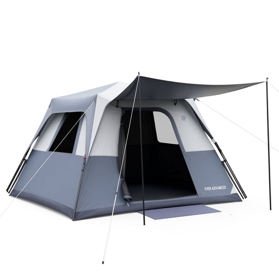 EVER ADVANCED 6 Person Blackout Camping Tent, Instant Family Tents with Rainfly, 60 s Quick Setup, Water-Resistant, Gray