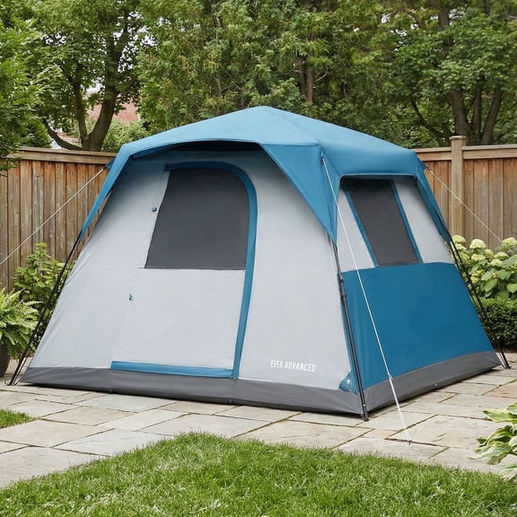 EVER ADVANCED 6 Person Camping Tent, Instant Pop up Tent with Rainfly & Windproof, Water-Resistant tent for Camping, Travel, Hiking, Blue