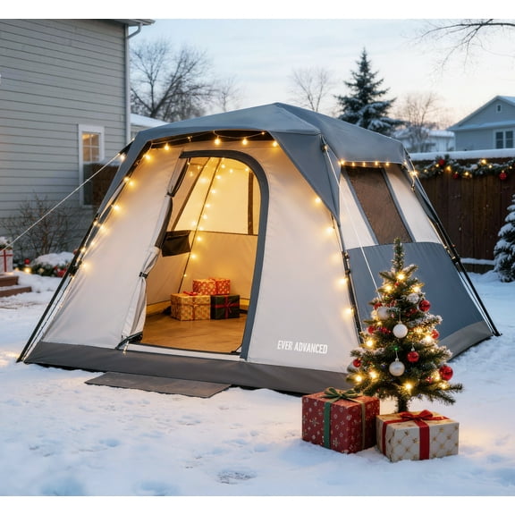 EVER ADVANCED 6 Person Camping Tent, Instant Pop up Tent with Rainfly & Windproof, Water-Resistant tent for Camping, Travel, Hiking, Grey