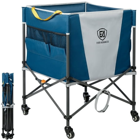 EVER ADVANCED Ball Storage Cart with Lockable Wheels, Large Capacity Foldable Garage for Basketball, Soccer, Tennis, Toy Storage, Sports Equipment Organizer for Home