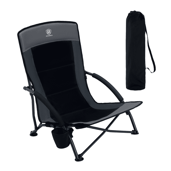 EVER ADVANCED Beach Chairs for Adults Camping Low Lightweight Portable Chair with Cup Holder Carry Bag for Outdoor Sand Lawn Travel Picnic Festival Concert, 350LBS