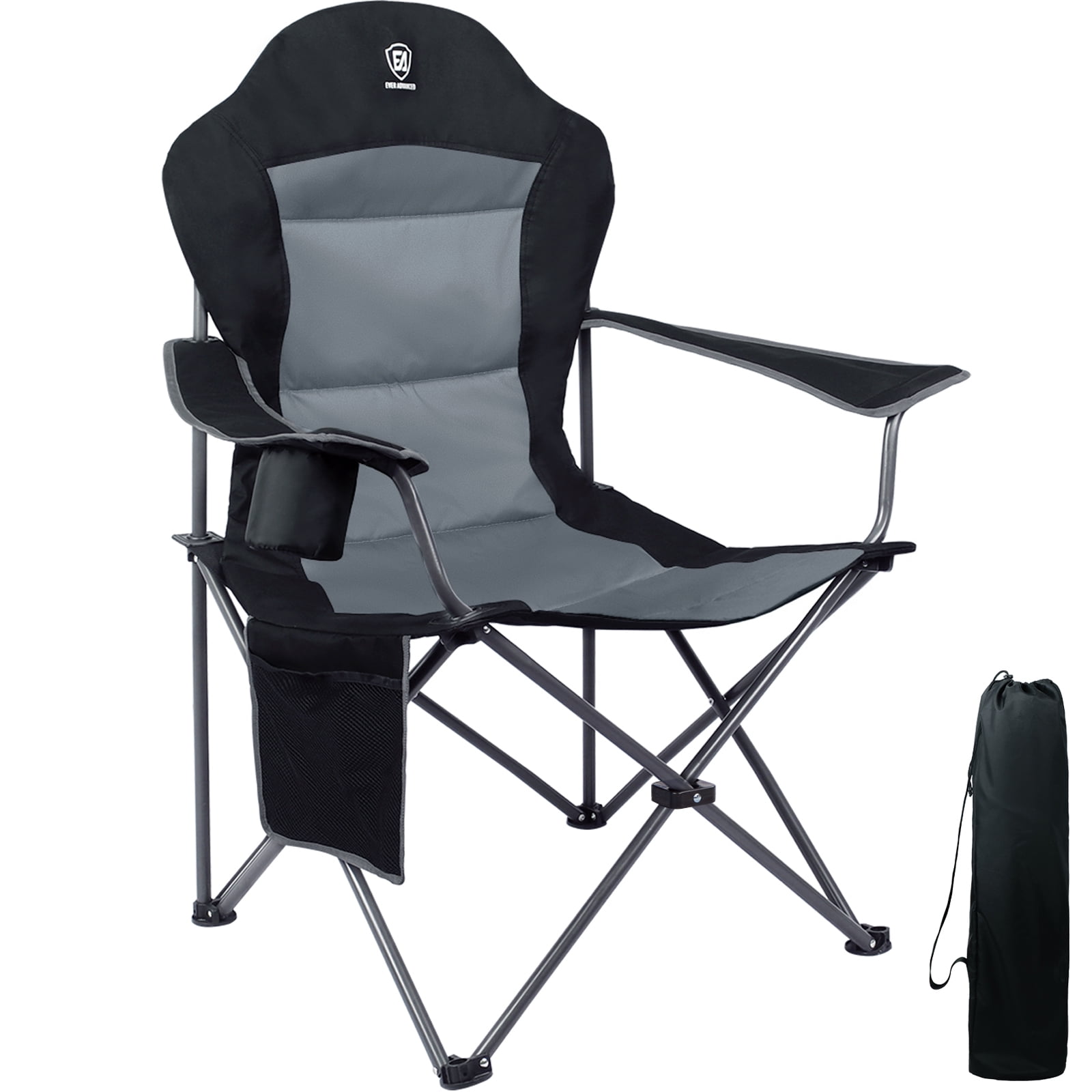 EVER ADVANCED Camping Chairs for Adults Heavy Duty Folding Chair Up to 350 lbs Oversized with High Back & Cup Holder & Side Pocket Comfy Camp Fold Up Chair