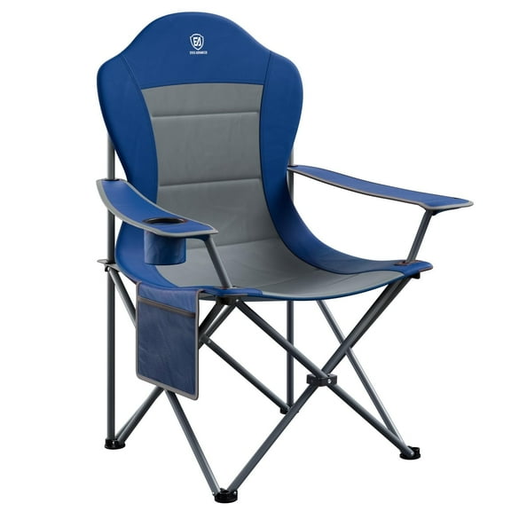 EVER ADVANCED Oversized Camping Chair with High Back Padded Folding Portable Lawn Chairs Lightweight Sturdy Steel for Adults Foldable Outdoor Chair , Blue