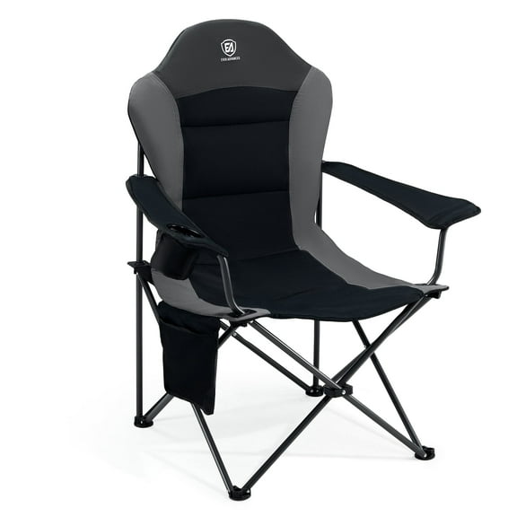 EVER ADVANCED Folding Camping Chair with High Back Padded Oversized Portable Lawn Chairs Lightweight Sturdy Steel Foldable Outdoor Camp Chair for Adults, Black