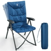 EVER ADVANCED Folding Recliner Camping Chair with Adjustable High Back, Fully Padded, Portable Patio Reclining Chair for Adults, Blue