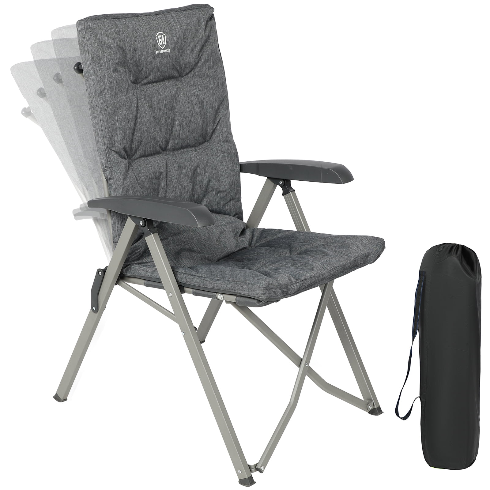 Gray Padded Folding Recliner Chair with Adjustable High Back