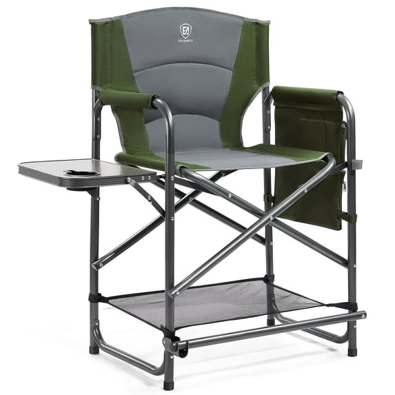 EVER ADVANCED Medium Tall Directors Chair 23.2" Seat Height, Folding Makeup Artist Chair with Side Table Cup Holder and Storage Pocket, Supports 350 lbs (Green)