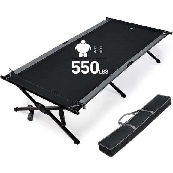EVER ADVANCED Oversized Camping Cot for Adults, Extra Wide XXL Folding Sleeping Cots with Side Pocket & Carry Bag, 84.3" L x 41.9" W, Supports 550 lbs, BLACK