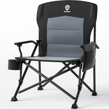 EVER ADVANCED Oversized Folding Camping Chair, High Back Lawn Chair for Adults with Side Pockets & Cup Holder, Portable Chair for Outdoor, Heavy Duty, Support Up to 500lbs, Black