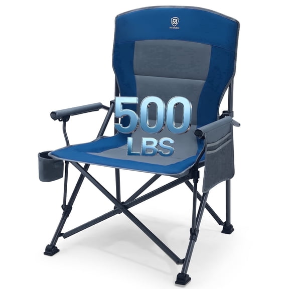 EVER ADVANCED Oversized Folding Camping Chair, High Back Lawn Chair for Adults with Side Pockets & Cup Holder, Support Up to 500lbs, Blue