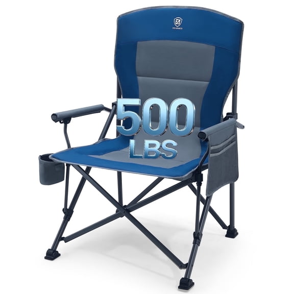 EVER ADVANCED Oversized Folding Camping Chair, High Back Lawn Chair for Adults with Side Pockets & Cup Holder, Support Up to 500lbs, Blue