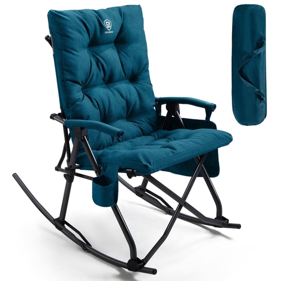EVER ADVANCED Padded Rocking Camping Chair, Outdoor Foldable Rocker Chair, Heavy Duty-Steel, Supports 400 lbs, Green