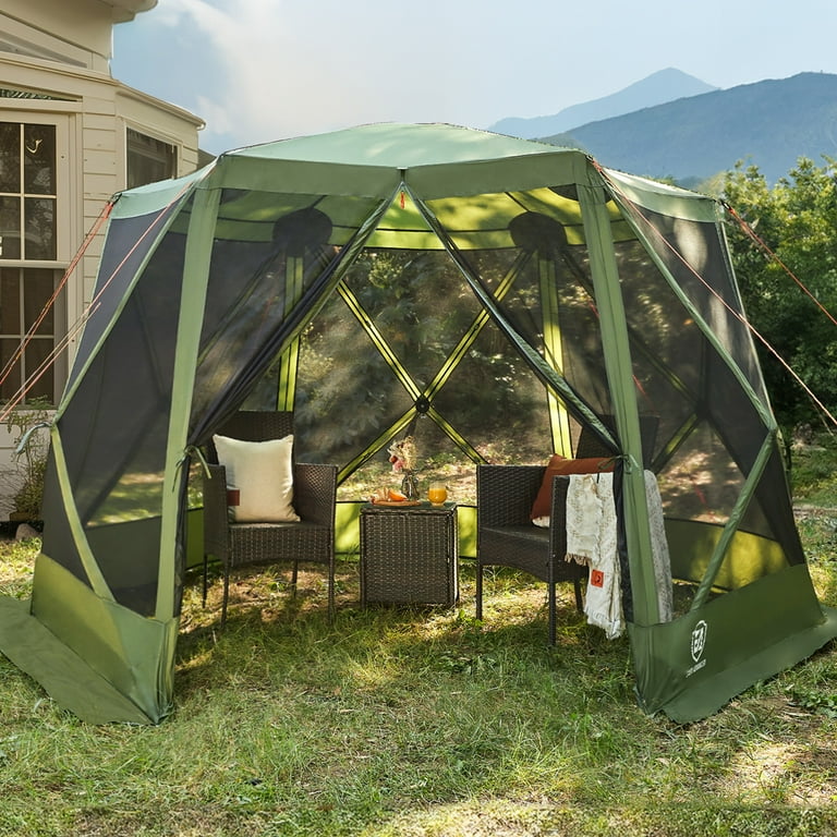 EVER ADVANCED Pop up Screen House for Outdoor 11.5ft Instant Camping Screened Gazebo Canopy for 6 person Portable Shelter for Backyard Green