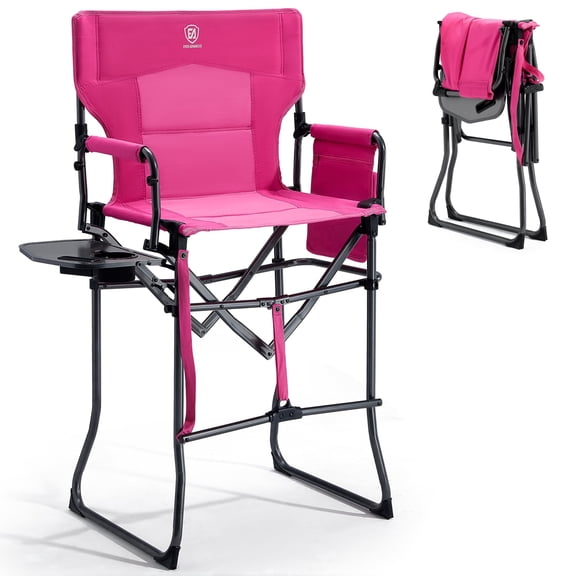 EVER ADVANCED Portable 30.7" Seat Height Tall Folding Camping Chair Directors Chair with Side Table for Makeup Artist, Sports Event, Craft Show, Supports 350LBS Pink