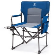 EVER ADVANCED Portable Camping Chair with Side Table, Folding Directors Chair with Side Table and Pocket, Supports 400 lbs, Blue