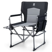 EVER ADVANCED Portable Camping Chair with Side Table, Folding Directors Chair with Pocket, Supports 350lbs, Black