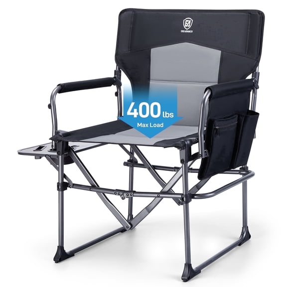 EVER ADVANCED Camping Director Chair with Side Table, Heavy Duty Portable Folding Lawn Chair for Beach, Picnic, Sports and Fishing, 400lbs, Black