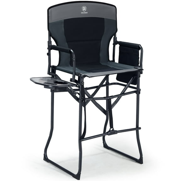 EVER ADVANCED Portable Tall Directors Chair 30.7" Seat Height with Side Table, Folding Camping Chair for Makeup Artist, Sports Event, Craft Show, Supports 350LBS Black