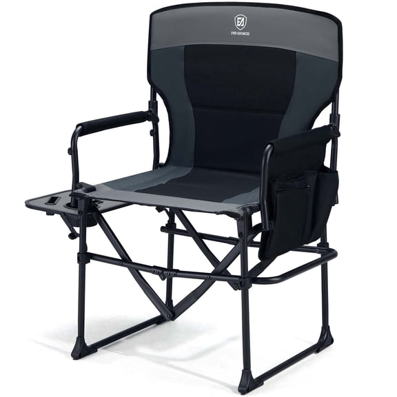 EVER ADVANCED Heavy Duty Oversized Directors Chair for Outdoor, Portable Folding Camping Chair with Side Table and Pocket, Supports 400 lbs, for Lawn, Sports, Fishing, Picnic, Beach, Black