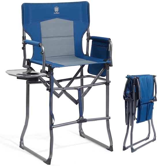 EVER ADVANCED Portable Tall Folding Camping Chair, 30.7" Seat Height Directors Chair High with Side Table, Foldable Chair for Makeup Artist, Craft Show, Supports 350 lbs, Blue